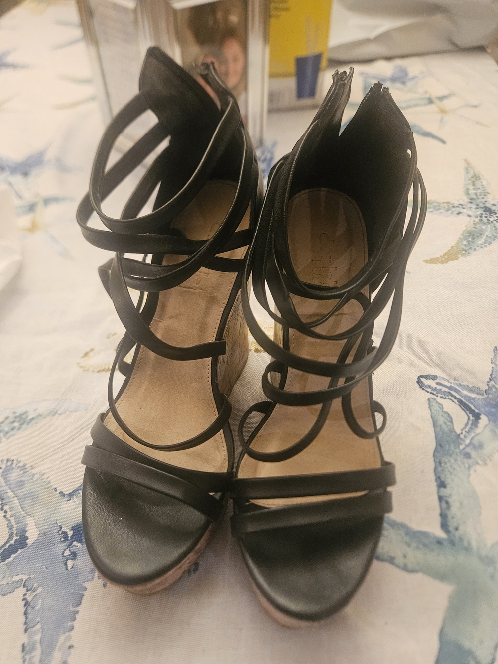 Charlotte Russe Black Strappy Cork Wedge Sandals. Very Good Condition.